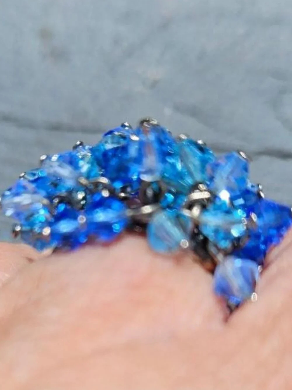 Cluster Dangle Beaded Ring Sterling Silver